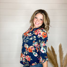 "Keller" Floral Lizzy 3/4 Sleeve Split Neck-Lola Monroe Boutique