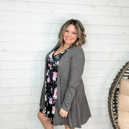 "Kennedy" Ruffle Tier Cardigan. (Charcoal)