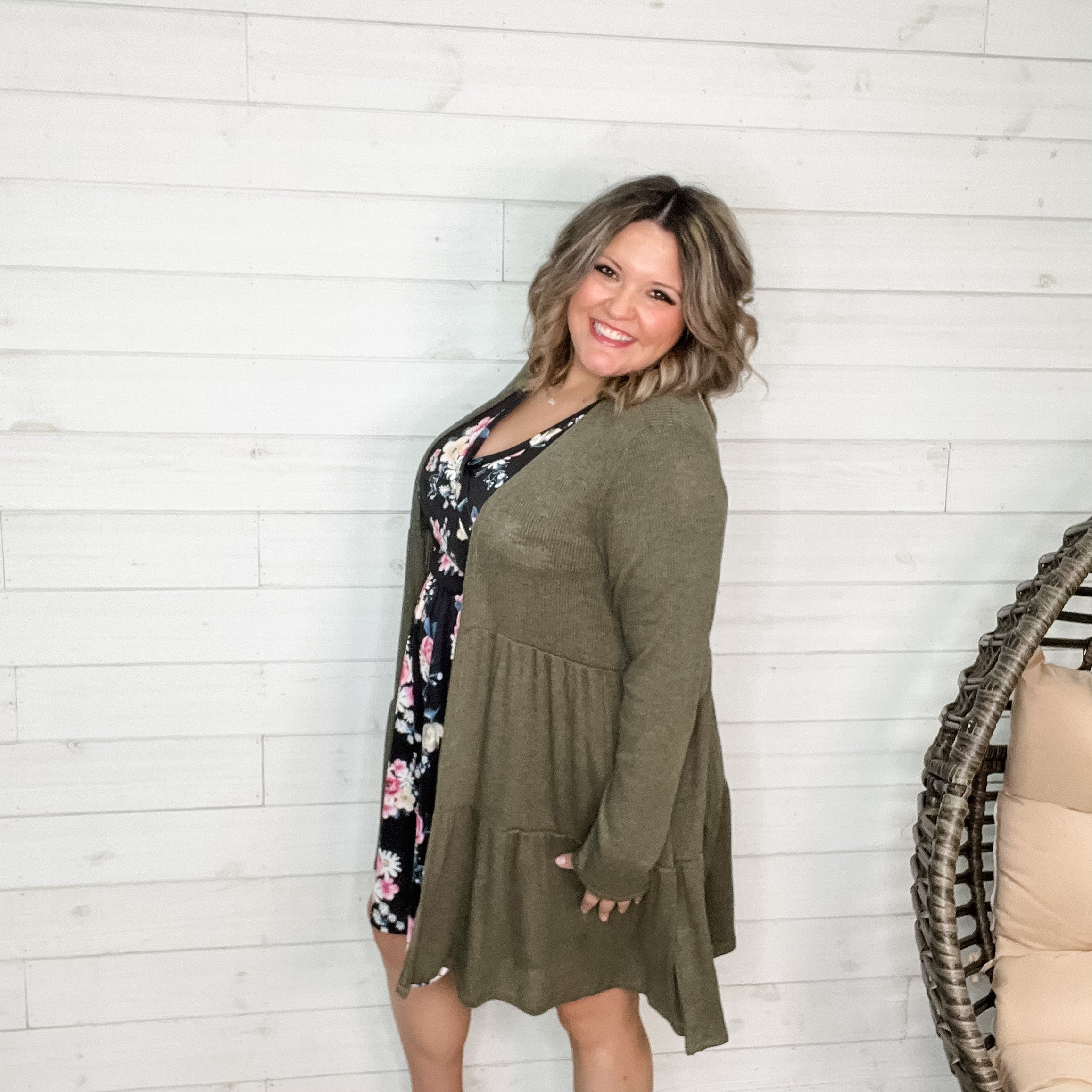 "Kennedy" Ruffle Tier Cardigan. (Olive)-Lola Monroe Boutique