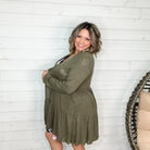 "Kennedy" Ruffle Tier Cardigan. (Olive)-Lola Monroe Boutique