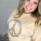 Khaki "Peace" Long Sleeve Crewneck-Lola Monroe Boutique