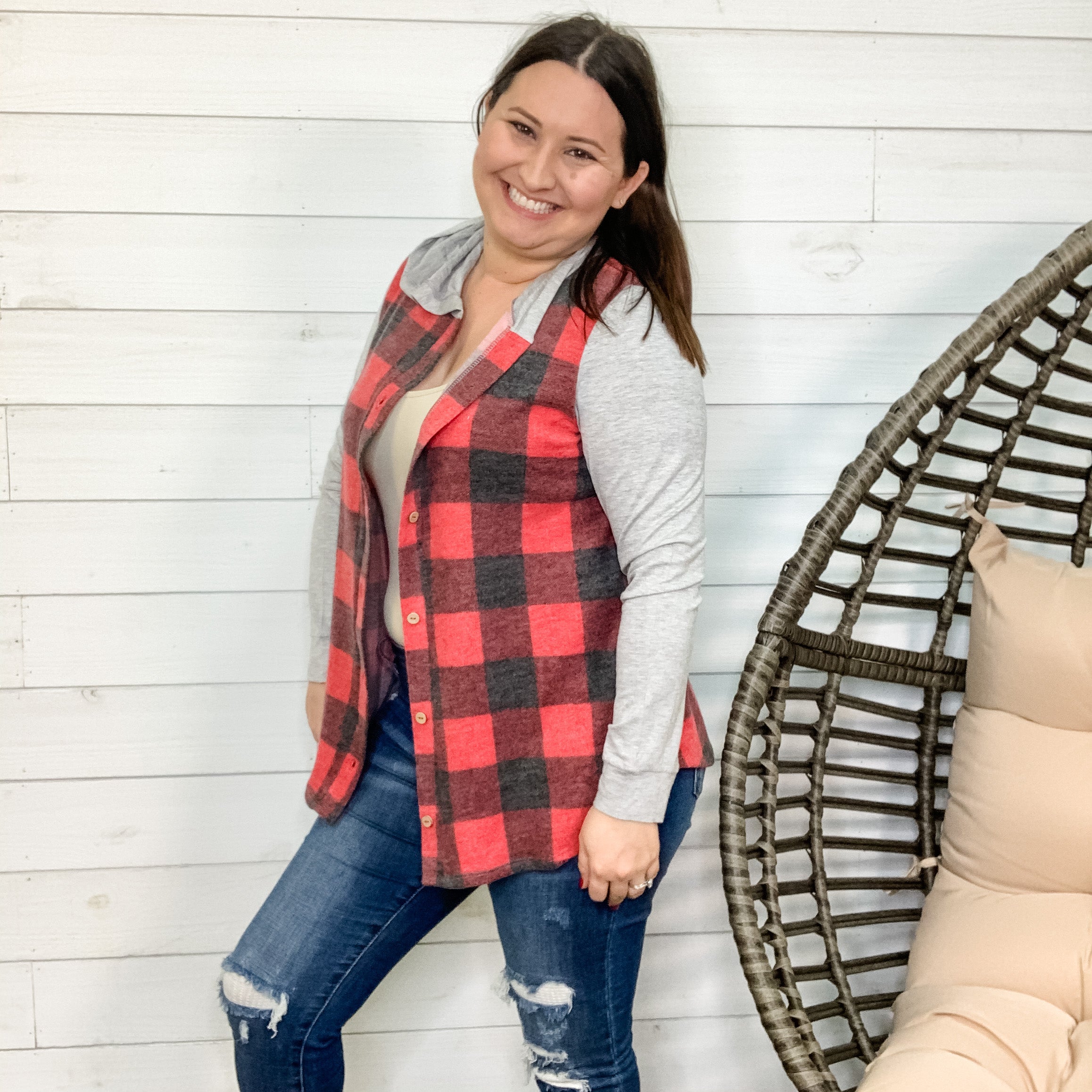 "Kick Off Your Boots" Button Up Buffalo Plaid Hoodie-Lola Monroe Boutique