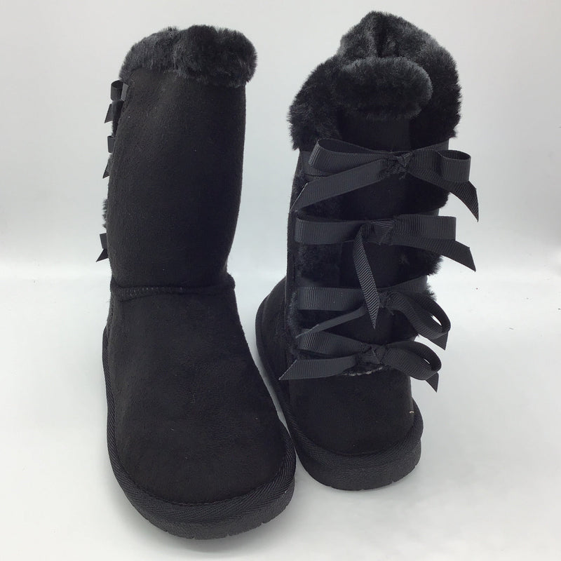 Kids Ribbon Lace Up Boot (Sizes 9 - 4)(Black)