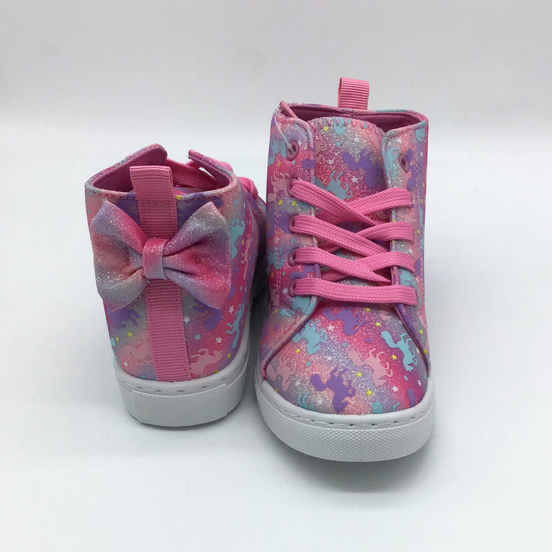 Kids Unicorn Pink and Purple Lace Up Hi Top Sneakers-Lola Monroe Boutique
