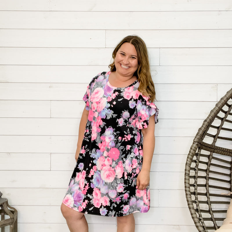 "Kimber" Floral Ruffle Sleeve Dress with Pockets-Lola Monroe Boutique