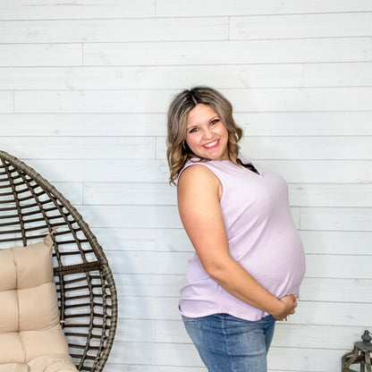 "Kimberlee" Waffle Texture Split Neck Tank (Pink, Lavender)