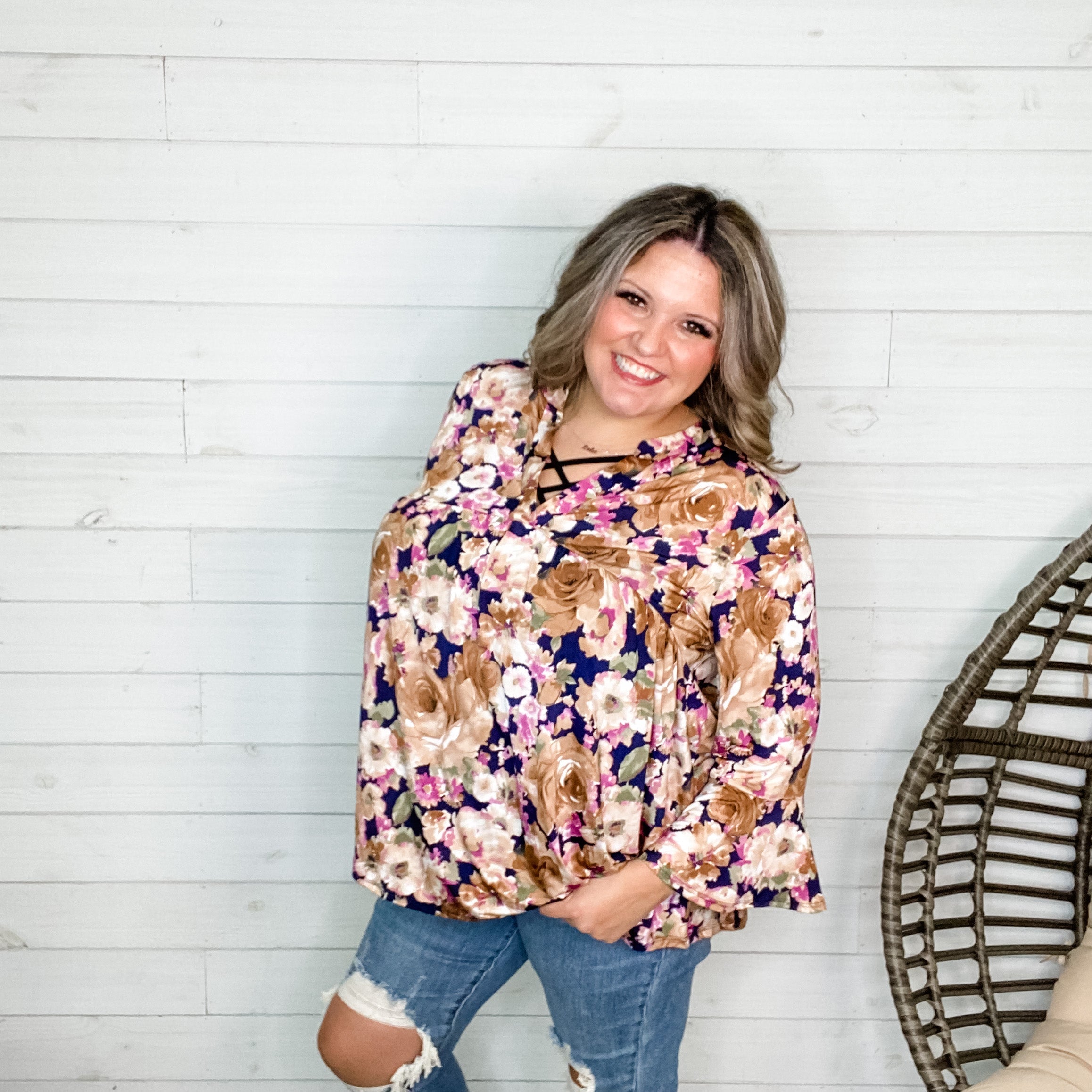 "Kinsley" Floral 3/4 Ruffle Sleeve Split Neck Babydoll-Lola Monroe Boutique