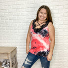 Lacey V Neck Tank Red Marble-Lola Monroe Boutique