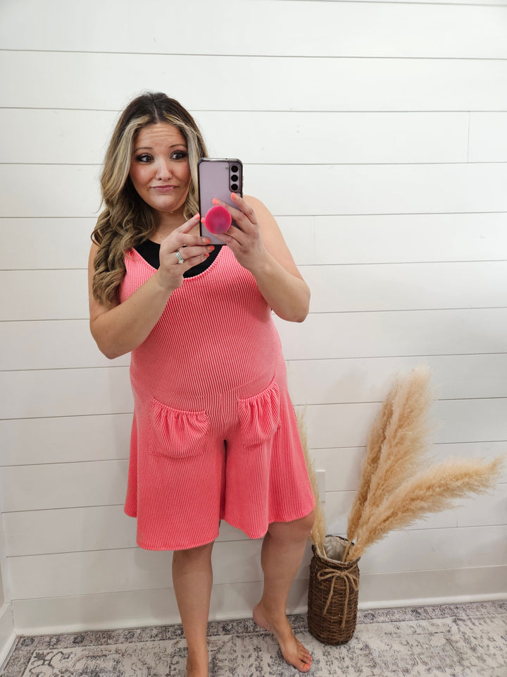 "Lake House" Corded Overall Shorts with Pockets-Lola Monroe Boutique