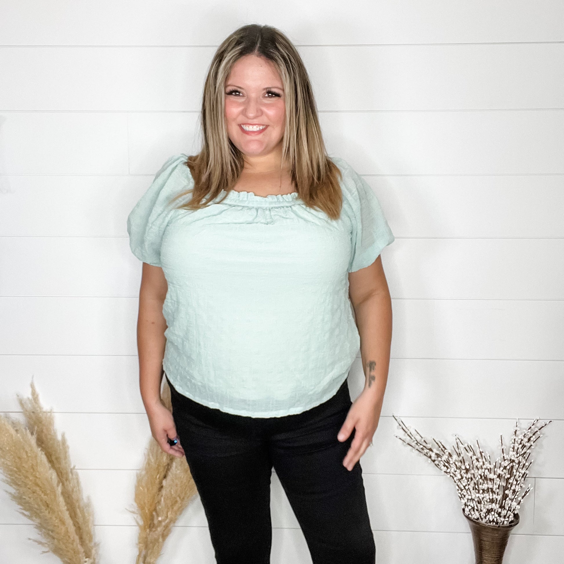 "Lansing" Short Sleeve Peasant Top