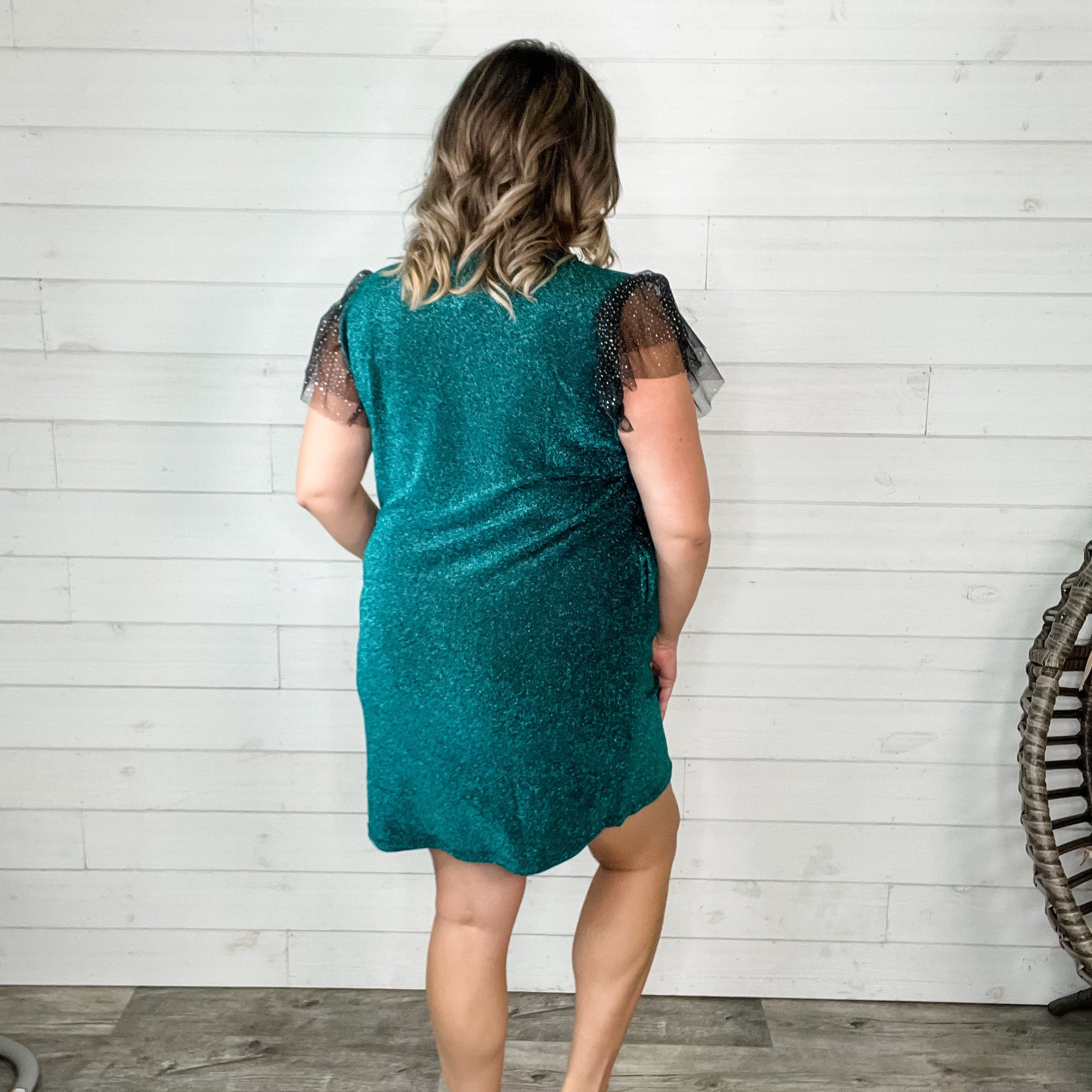 "Lark" Butterfly Sleeve Sparkle Dress with Pockets-Lola Monroe Boutique