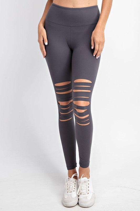 Laser Cut Butter soft Leggings (Grey)-Lola Monroe Boutique