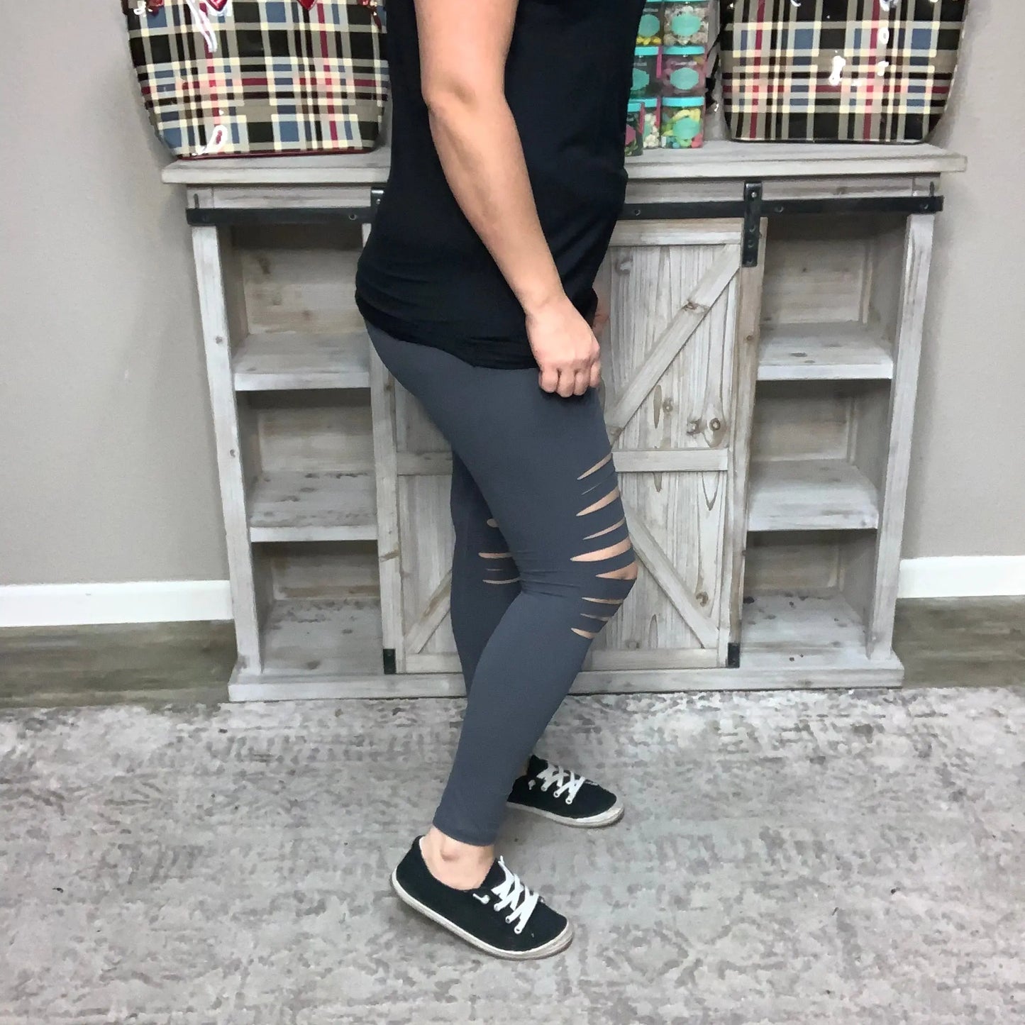 Laser Cut Butter soft Leggings (Grey)