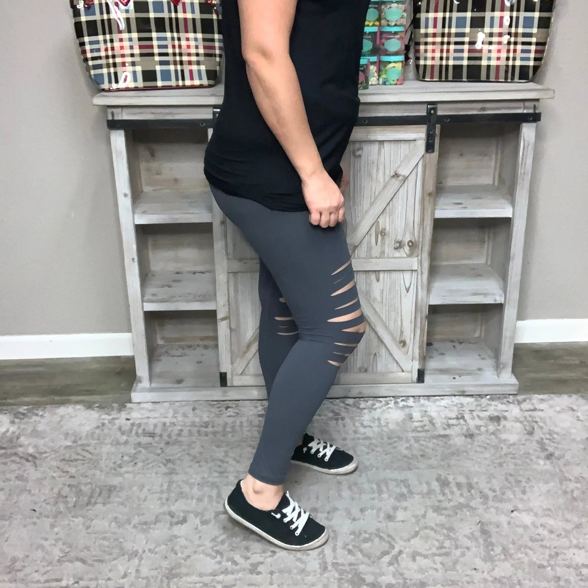 Laser Cut Butter soft Leggings (Grey)