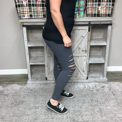 Laser Cut Butter soft Leggings (Grey)