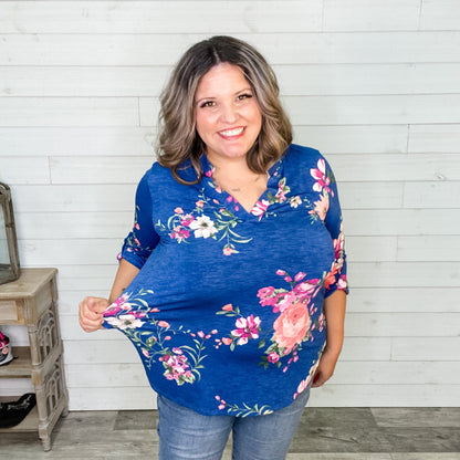 "Lauren" Floral Lizzy 3/4 Sleeve Split Neck
