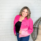 "Layne" Corduroy Crop Jacket (Hot Pink)-Lola Monroe Boutique