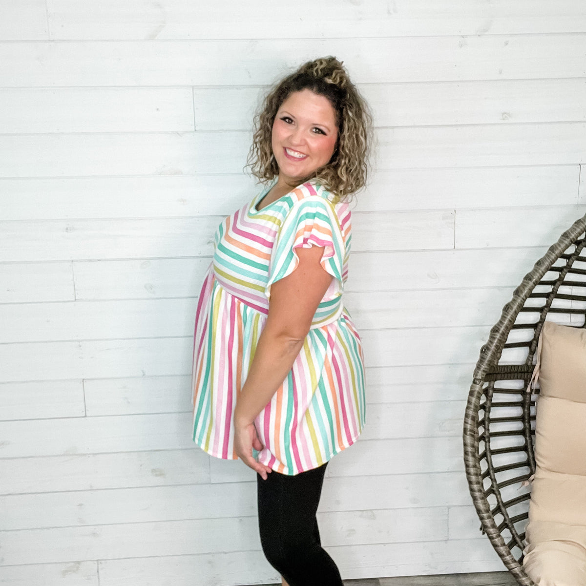 "Leanne" Waffle Texture Striped Tunic