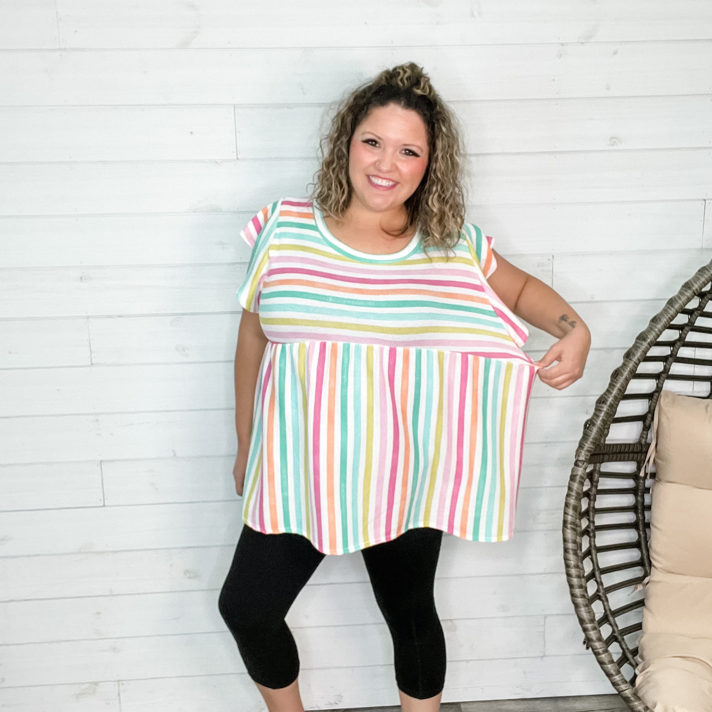 "Leanne" Waffle Texture Striped Tunic-Lola Monroe Boutique