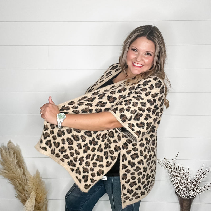 Leopard Pattern Kimono Sweater (Beige)-Lola Monroe Boutique