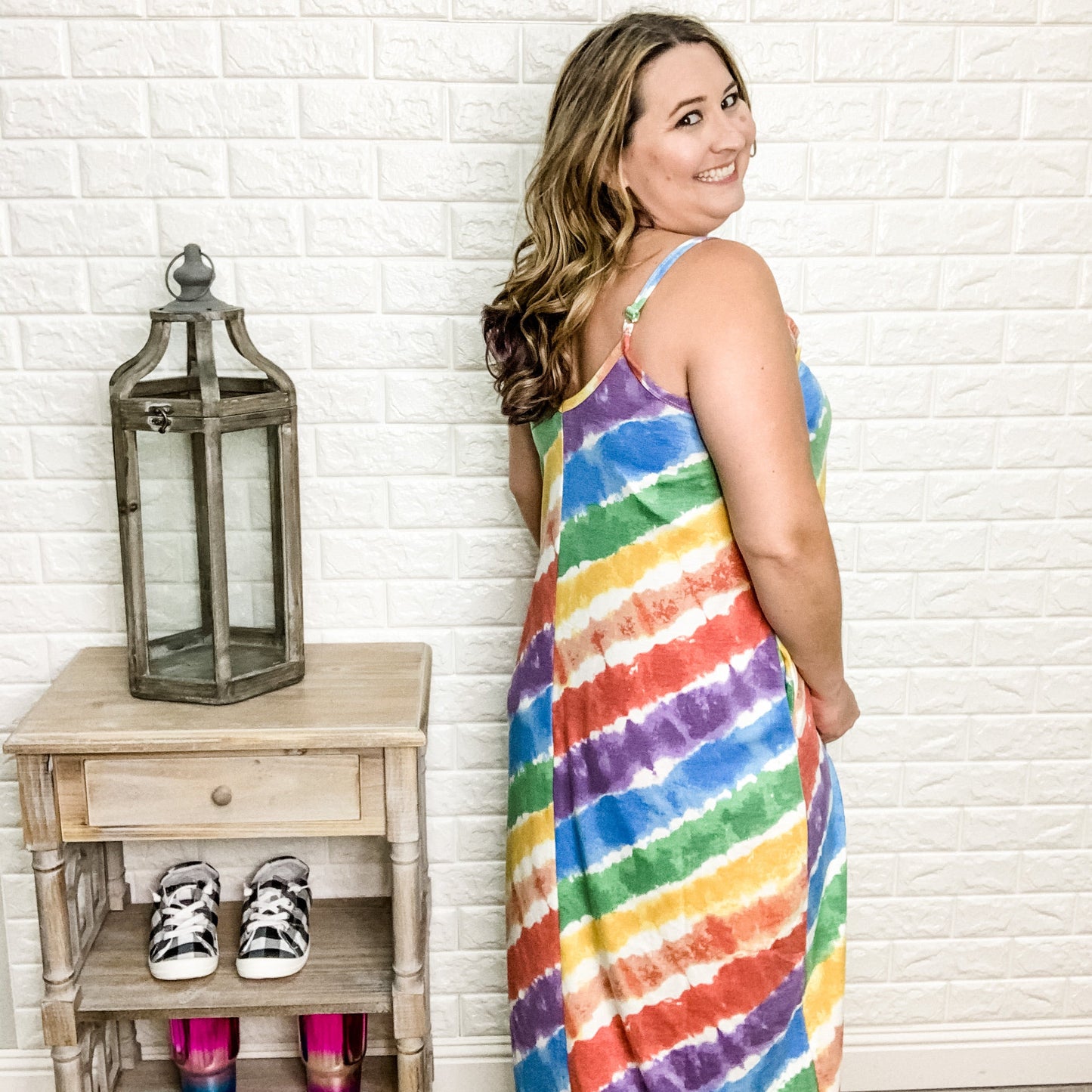 "Lexie" Adjustable Strap Cami Dress with Pockets (Rainbow)