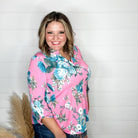 "Liaison" Floral 3/4 Sleeve Split Neck Tops-Lola Monroe Boutique