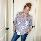 "Lifespan" Floral Split Neck Lizzy 3/4 Sleeve Split Neck (Lavender)-Lola Monroe Boutique