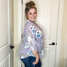 "Lifespan" Floral Split Neck Lizzy 3/4 Sleeve Split Neck (Lavender)-Lola Monroe Boutique