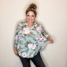 "Lifespan" Floral Split Neck Lizzy 3/4 Sleeve Split Neck (Sage)-Lola Monroe Boutique