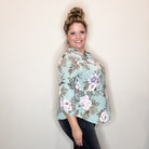 "Lifespan" Floral Split Neck Lizzy 3/4 Sleeve Split Neck (Sage)-Lola Monroe Boutique