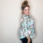 "Lifespan" Floral Split Neck Lizzy 3/4 Sleeve Split Neck (Sage)-Lola Monroe Boutique