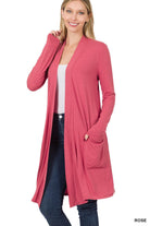 Lightweight Cardigan (Black and Rose)-Lola Monroe Boutique