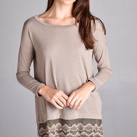 Lightweight Long Sleeve with Lace Hem Detail-Lola Monroe Boutique