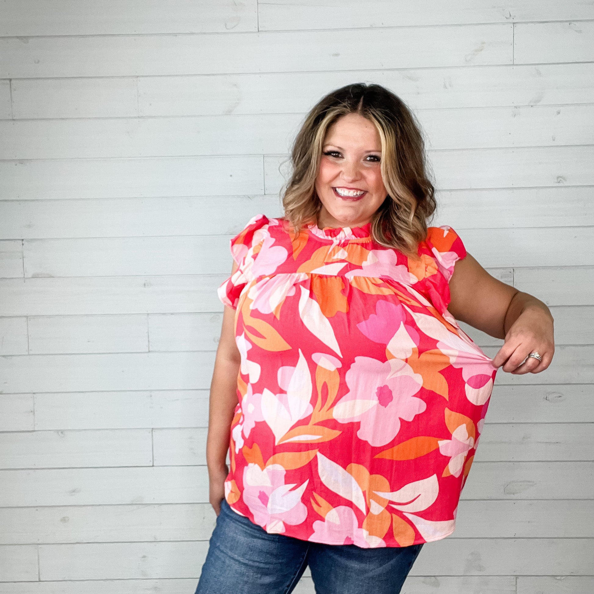 "Lilo" Floral Ruffle Collar and Cap Sleeve
