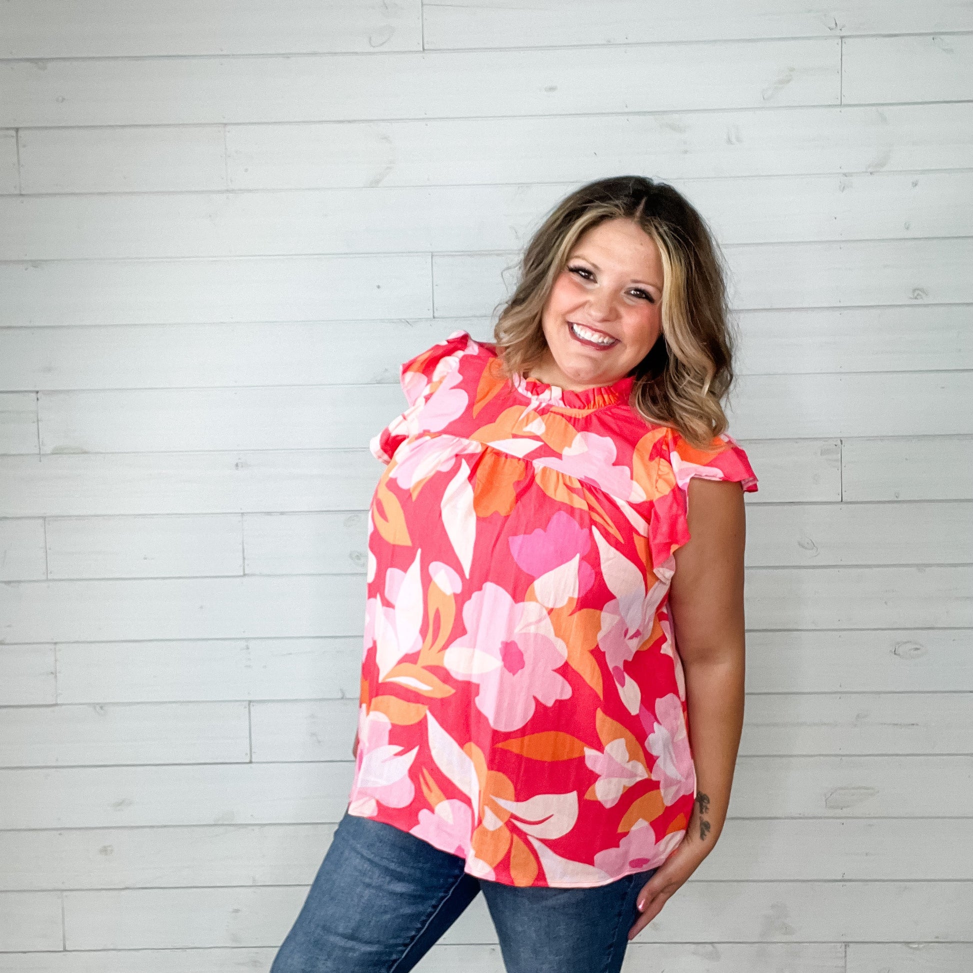 "Lilo" Floral Ruffle Collar and Cap Sleeve