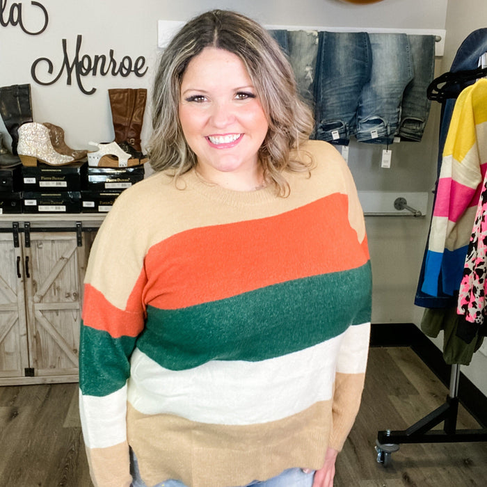 "Lindy" Long Sleeve Round Neck Stripe Sweater-Lola Monroe Boutique