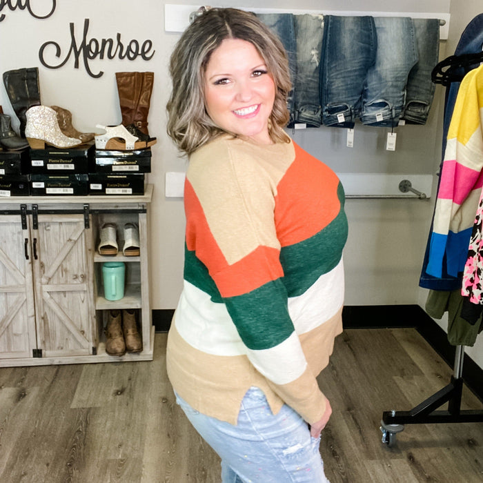 "Lindy" Long Sleeve Round Neck Stripe Sweater-Lola Monroe Boutique