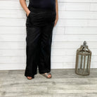 Linen Wide Leg Elastic Waist Pants with Pockets (Black and Beige)-Lola Monroe Boutique