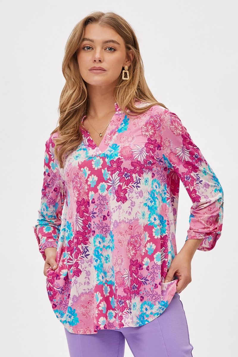 "Sweet Tart" Dear Scarlett 3/4 Sleeve Split Neck