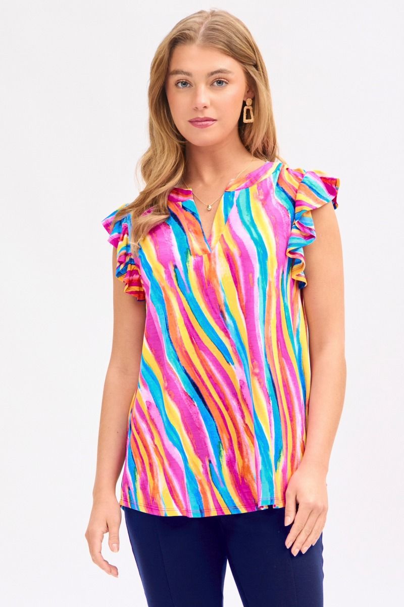 Dear Scarlett "Discover" Flutter Sleeve Split Neck