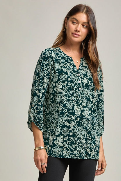 "Wilderness" 3/4 Sleeve Button Front Lizzy Luxe