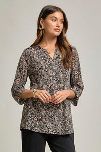 "Trapezoid" 3/4 Sleeve Button Front Lizzy Luxe