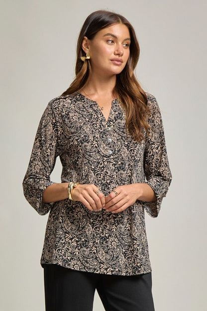 "Trapezoid" 3/4 Sleeve Button Front Lizzy Luxe