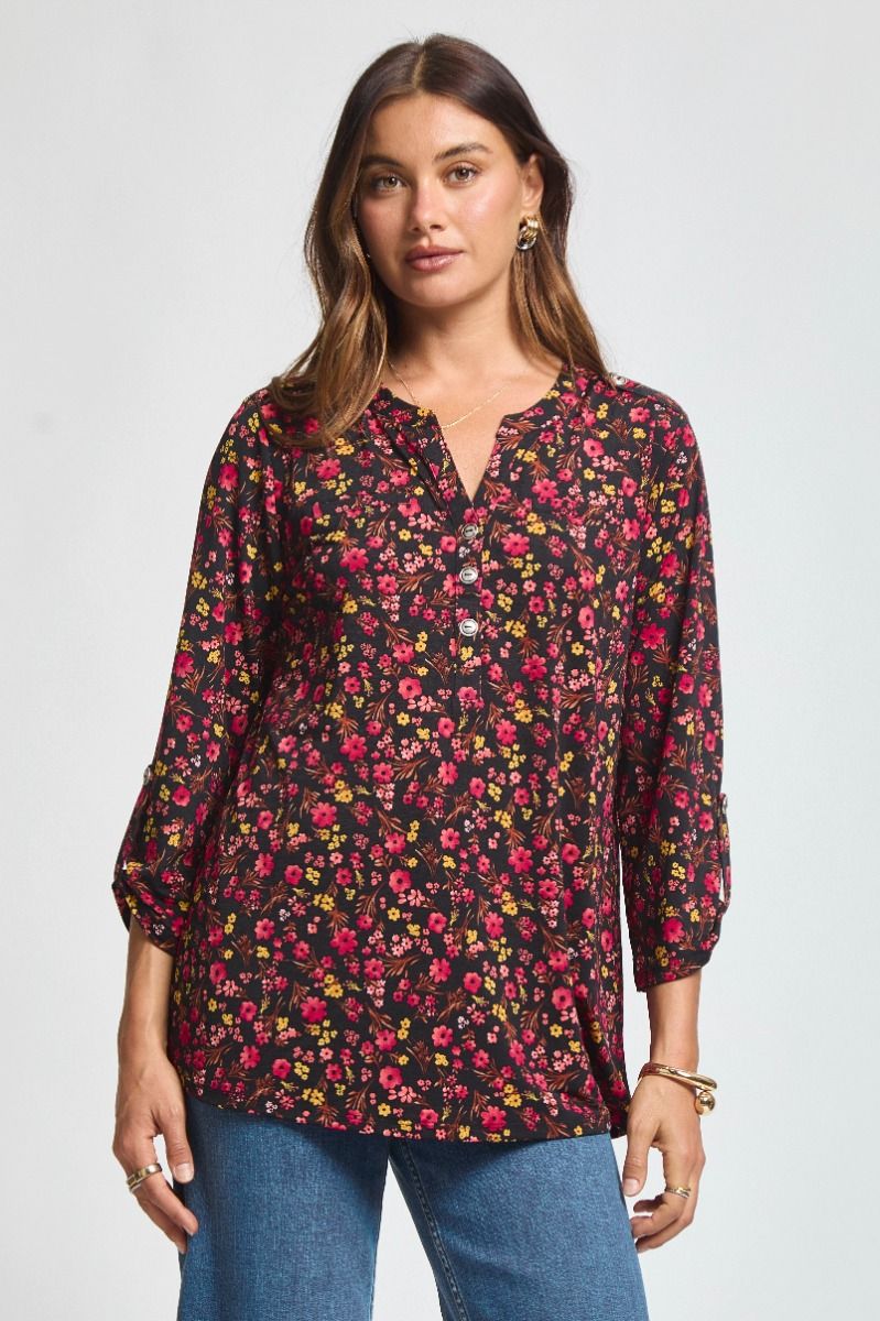 "Rectangle" 3/4 Sleeve Button Front Lizzy Luxe