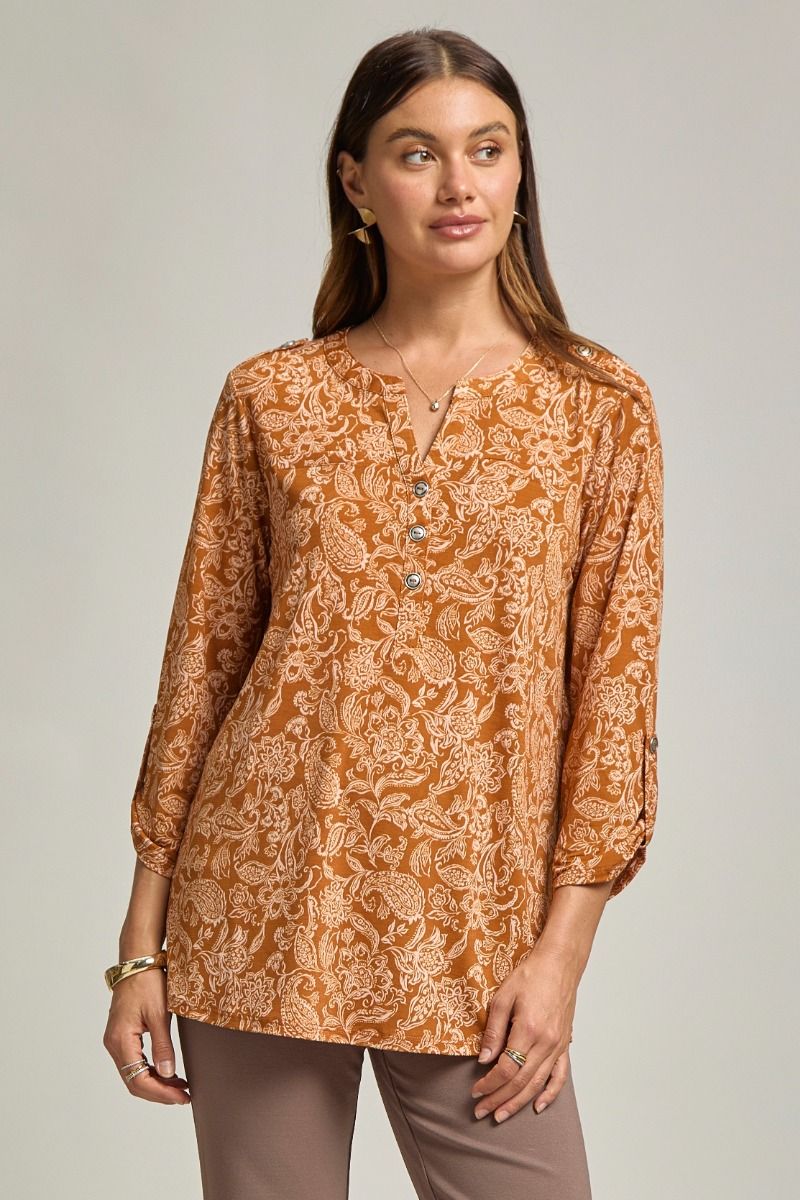"Rhombus" 3/4 Sleeve Button Front Lizzy Luxe