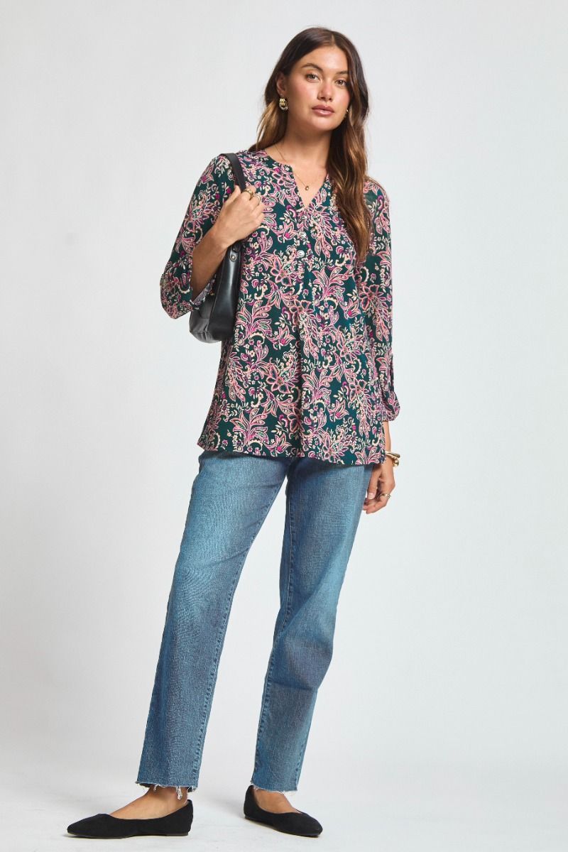 "Oval" 3/4 Sleeve Button Front Lizzy Luxe