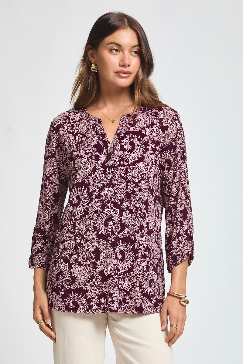 "Decagon" 3/4 Sleeve Button Front Lizzy Luxe