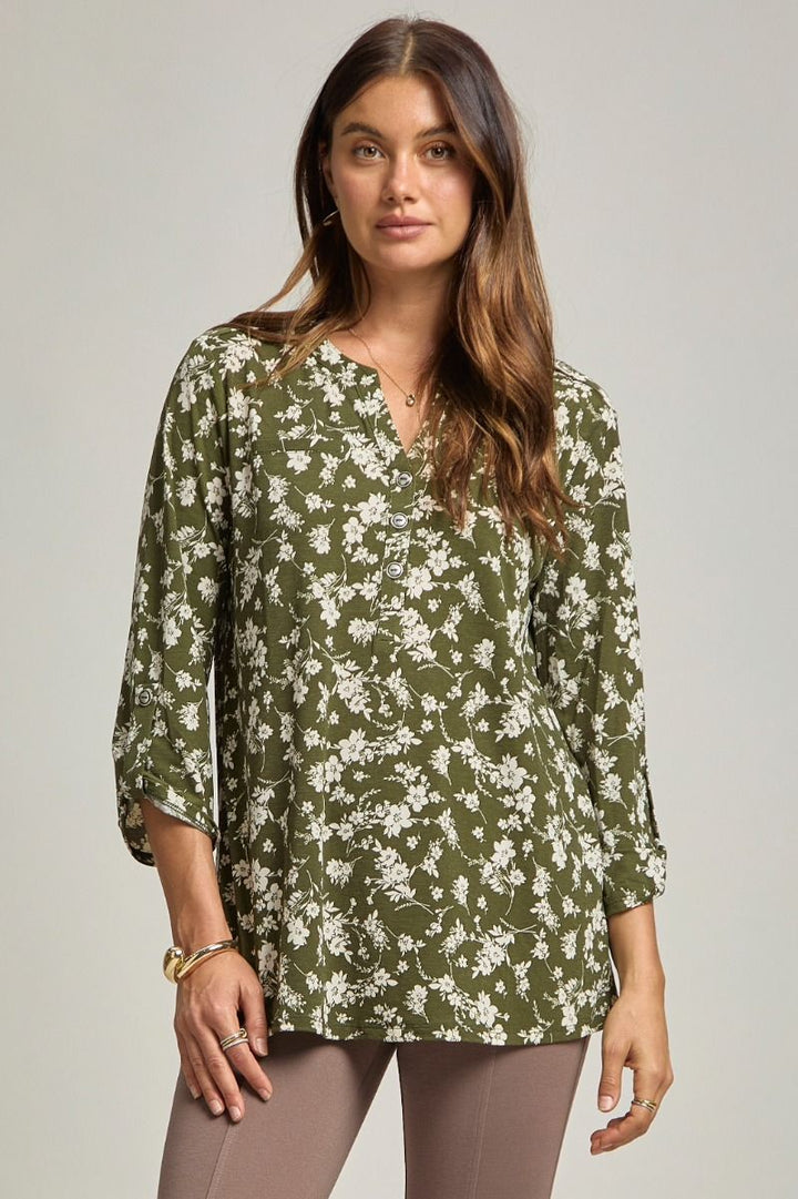 "Greener Pastures" 3/4 Sleeve Button Front Lizzy Luxe
