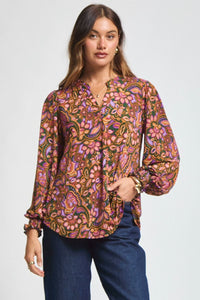 Dear Scarlett "Benton" Lizzy Smocked Wrist Long Sleeve Split Neck