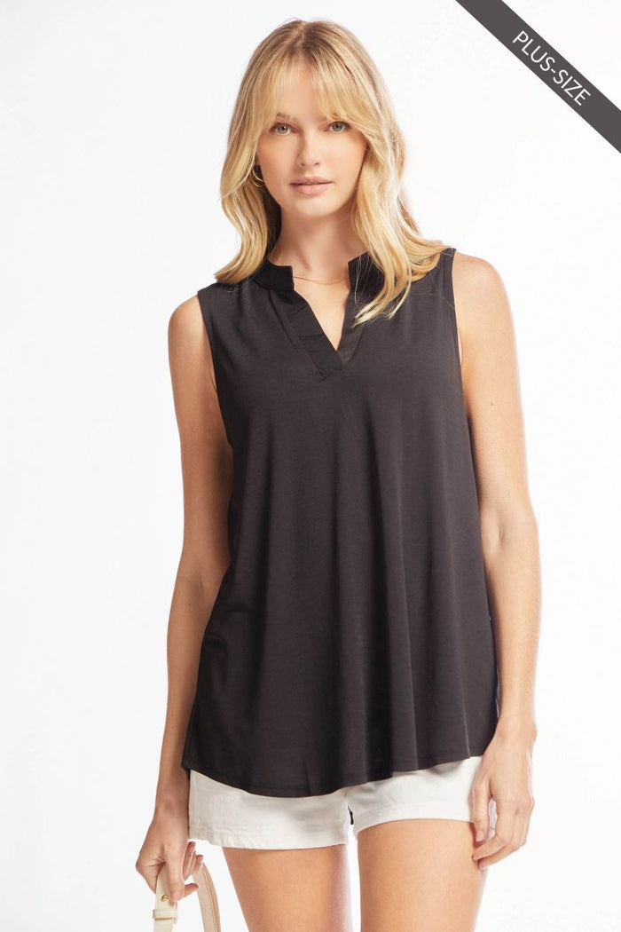 "Giddy" Solid Sleeveless Lizzy (Black)